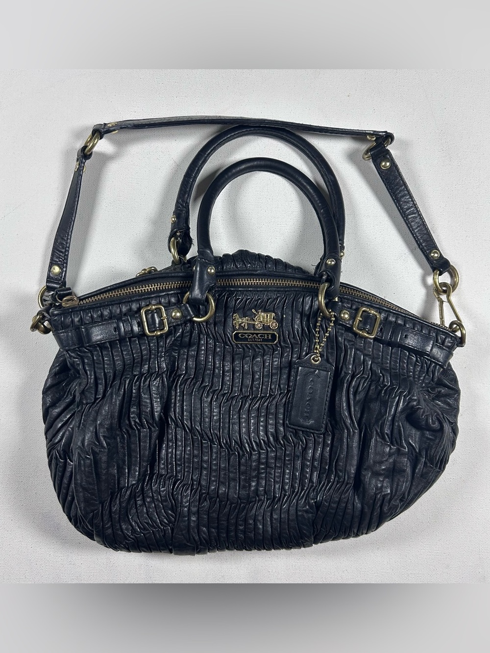 Coach Madison Sophia 18620 Black Gathered Leather Satchel bag